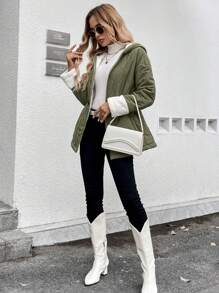 SHEIN LUNE Thermal Lined Padded Coat For Women, Windbreaker, Casual, Loose Fit, 2024 New Korean Style, Autumn Winter Winter Outfit Keep Warm Winter Coat