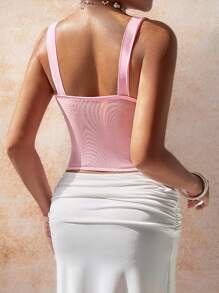 Zolique Women's Elegant Solid Color Cutout Pleated Camisole, Summer - Pink - View 2