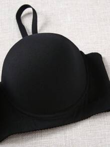 Plus Solid Strapless Push Up Bra With 1pair Clear Strap - Black - View 5