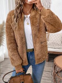 SHEIN LUNE Chaqueta bomber con cierre y caída de hombros