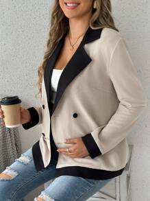 SHEIN Maternity Contrast Panel Front Button Casual Long Sleeve Jacket