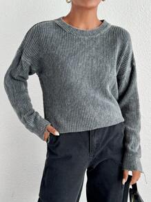 EURMUSE Jersey de invierno de estilo casual, de ajuste regular y efecto lavado, 100% algodón, para mujer - Gris Oscuro - Ver 5