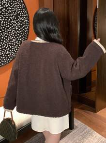 DAZY Women Round Neck Warm Cardigan Regular Jacket, Winter,Fall Women Clothes,Thermal Lined Women Coats - Coffee Brown - View 2