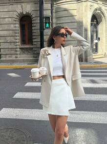 SHEIN Frenchy Women's Beige Summer Elegant Office Blazer,3D Floral Decor Long Sleeve Button Front Minimalist Lapel Blazers,Old Money Style Fall Winter Commute Top - Beige - View 4