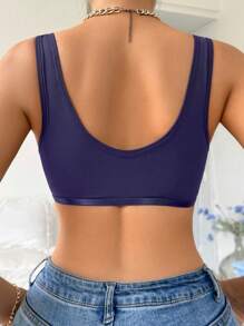 Front Closure Wireless Non-Padded Bra For Women - Blue - View 2