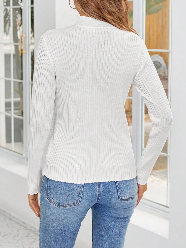 Women's V-Neck Long Sleeve Ribbed Sweater