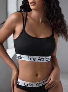 EasyFave 1 pieza Sujetador casual de punto con diseño de letra para mujer