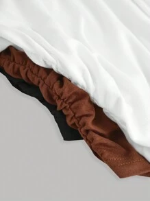 SHEIN Juego de 3 camisetas de manga larga de cuello cuadrado fruncido que combina con todo, en negro, marrón y blanco, 3 piezas, compra 1 y llévate 2 gratis para adolescentes