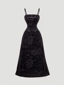 SHEIN MOD Vestido negro plisado de terciopelo con tirantes para mujer de talla grande, vestido de graduación negro, vestido de terciopelo, vestido para feria del renacimiento, ropa de bruja, vestidos elegantes para mujer, vestido de vampiro