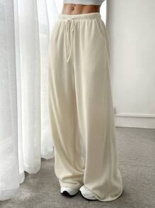 SHEIN EZwear Women's Soft & Loose Fit Towel Pants - Beige - View 4