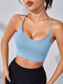 Easithlete Crisscross Back Sports Bra - Baby Blue - View 2