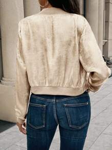 SHEIN LUNE Gold Metallic Zip-Up Cropped Jacka - Champagne - Visa 2