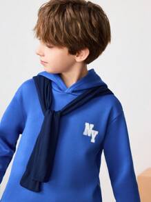 SHEIN Leap Crew 青少年男孩字母印花保暖连帽运动衫，休闲百搭，适合春秋季节