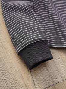 SHEIN 2pcs/Set Tween Boy Soft Velvet Ribbed Pattern Round Neck Long Sleeve Top And Long Pants Sleepwear Set, Warm For Autumn/Winter - Navy Blue - View 7