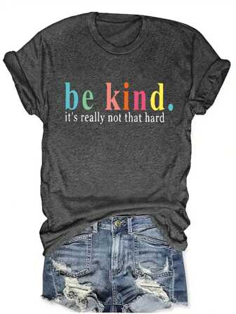 SHEIN CURVE+ 大码字母印花圆领短袖T恤图案T恤女式上衣