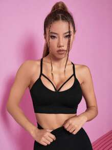 Easithlete Solid Harness Sports Bra - Black - View 3
