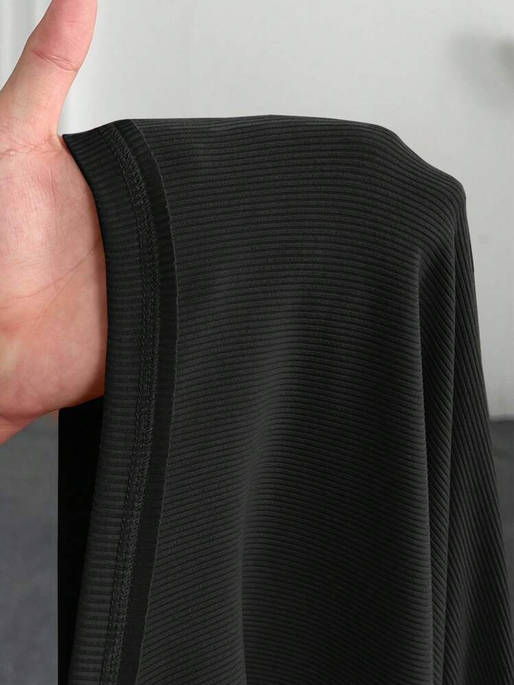 Slaydiva 大码 V 领插肩袖基本款春秋季罗纹针织上衣，粉色 - 黑色 - 查看 3