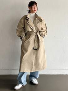 Dazy-Less Women's Casual Business Patchwork Trench Coat - Khaki - View 2