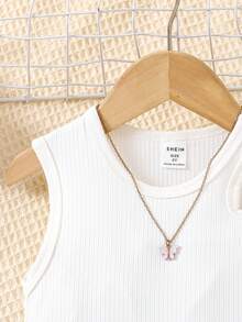 SHEIN Conjunto de de verano de 2 piezas: top de tirantes con cuello redondo y espalda con recorte en color solido, y pantalón cargo para niña joven - Gris Oscuro - Ver 3