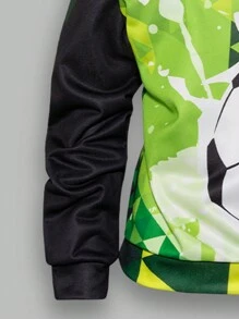 2pcs Teenage Boys Casual Cool Football Pattern Long Sleeve Hoodie And Sweatpants Set - Green - View 4