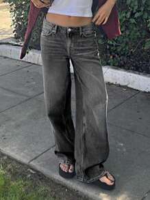 Women's Casual Distressed Vintage Washed Straight Leg Jeans