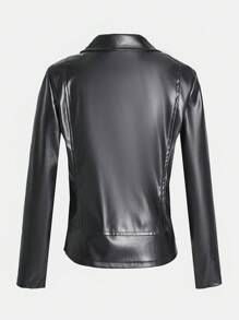 SHEIN LUNE Chaqueta de mujer de PU con cremallera y mangas largas de unicolor, perfecta para otoño e invierno