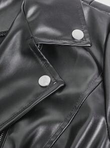 SHEIN LUNE Chaqueta de mujer de PU con cremallera y mangas largas de unicolor, perfecta para otoño e invierno