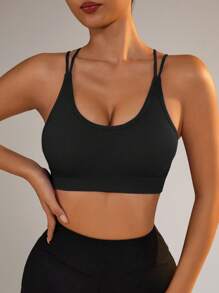 Easithlete Top De Sujetador Deportivo Sin Costuras Para Mujer - Negro - Ver 2