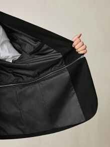 Manfinity VCAY 男士梭织休闲日常宽松纯色拉链长袖夹克，适合秋冬 - 黑色 - 查看 7