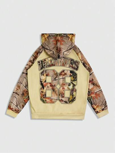 Street Life 1 pieza Sudadera con capucha con bolsillo tipo canguro y estampado de letra de Japón de manga larga