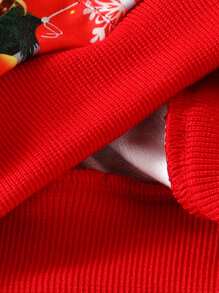 年轻女孩亲子装休闲套头卫衣，适合母女穿着，圣诞老人、圣诞树、雪花和气球印花，长袖，带口袋，冬季新品，圣诞节卫衣 - 紅色 - 查看 5