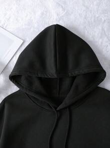 INAWLY 加大码字母印花抽绳连帽衫，休闲日常穿着，适合冬季 - 黑色 - 查看 3