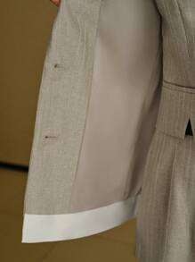 MOTF STUDIO STRIPED PRINT LAPEL COLLAR BLAZER - Khaki - View 10