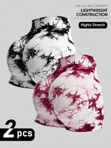 Easithlete 女士扎染收腰运动短裤，日常休闲女式运动短裤、健身短裤、骑行短裤