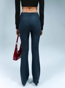 SHEIN Unity 纯色厚腰喇叭裤 - 灰色 - 查看 2