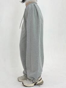 DAZY Pantalones de chándal de mujer de unicolor con bolsillo suelto, cintura ajustable y pliegues, pantalones amplios, joggers de mujer