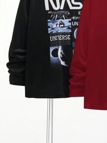 SHEIN 3 stuks/set kinderen/tween jongens casual bedrukt ronde hals lange mouwen gebreide T-shirts, geschikt voor dagelijks gebruik, vakantie, sport, lente/zomer/herfst/winter seizoenen