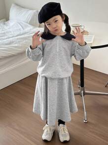 DAZY 2pcs Young Girl Knitted Set, Fall - Grey - View 3