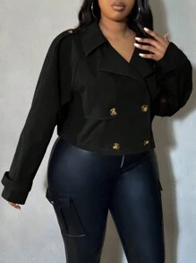 SHEIN SXY Plus Size Women's Double-Breasted Trench Coat With Button Decoration