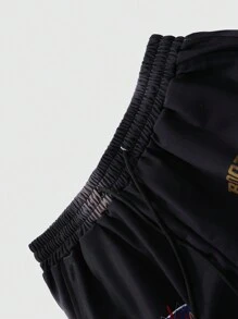 ROMWE MEN Street Life 2 件男士时尚星徽印花连帽衫和运动裤套装，秋季 - 黑色 - 查看 6