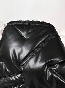 SHEIN Clasi 女式纯色拉链无袖口袋加垫背心夹克，秋冬款 - 黑色 - 查看 8