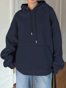 Dazy-Less Sudadera con capucha de felpa de manga larga con cordón ajustable, escote amplio para mujer, para otoño/invierno, tops de manga larga