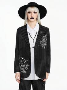 ROMWE Grunge Punk 女士哥特式黑色条纹蜘蛛印花蜘蛛胸针 常规款式 - 黑色 - 查看 4