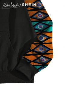 Seusyu Women Geometric Print Long Sleeve Drawstring Hoodie For Autumn And Winter, Casual Comfy Pullover Top Fall - Black - View 6