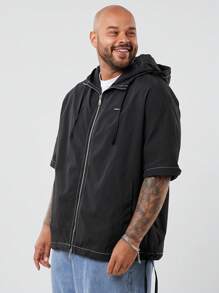 Manfinity VCAY 大码男士休闲梭织可拆卸袖连帽长袖夹克适合秋季、秋冬 - 黑色 - 查看 2