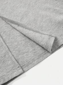 SHEIN Tween Girl 休闲针织拼色插肩袖修身中长连衣裙 - 灰色 - 查看 5