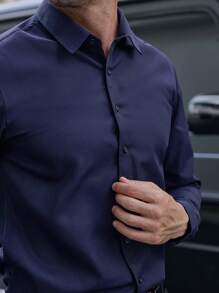Manfinity Mode Camisa casual de manga larga de unicolor para hombres para uso comercial/diario, primavera y otoño