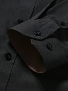 Manfinity Mode Men's Solid Color Black Button Front Long Sleeve Casual Shirt, Elegant Shirts For Men, Business Casual Tops Men, Men's Black Button-Down Shirt, Dress Shirts, For Fall - Black - View 5