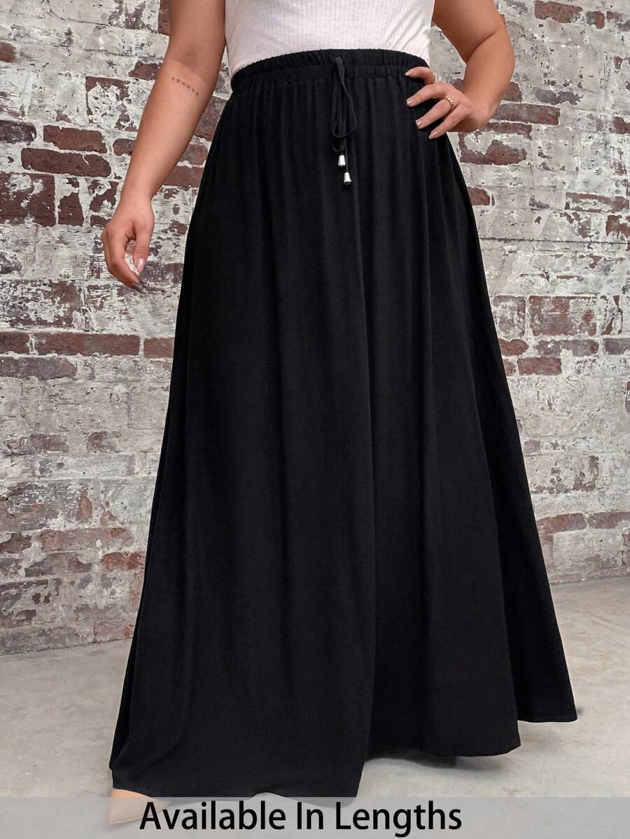 SHEIN Tall CURVE Váy dài thắt eo màu trơn cỡ lớn cho nữ - màu đen - Xem 1