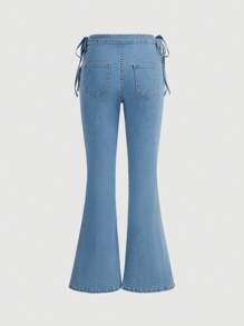 SHEIN MOD Women's Side Tie Waist Flare Casual Versatile Denim Jeans